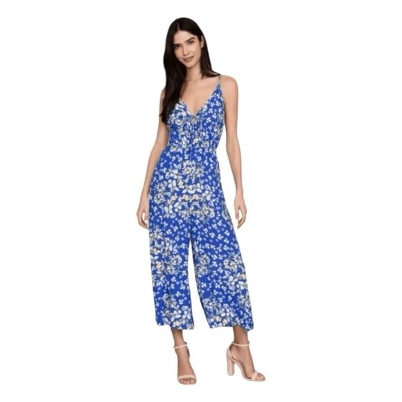 Yumi Kim Funday Floral Print Jumpsuit Blue Victoria Park Pattern Wide Leg XS - Picture 1 of 10